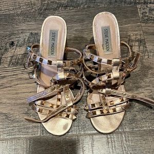 Steve Madden Rose Gold Metallic Studded Stardom Chunk Heels